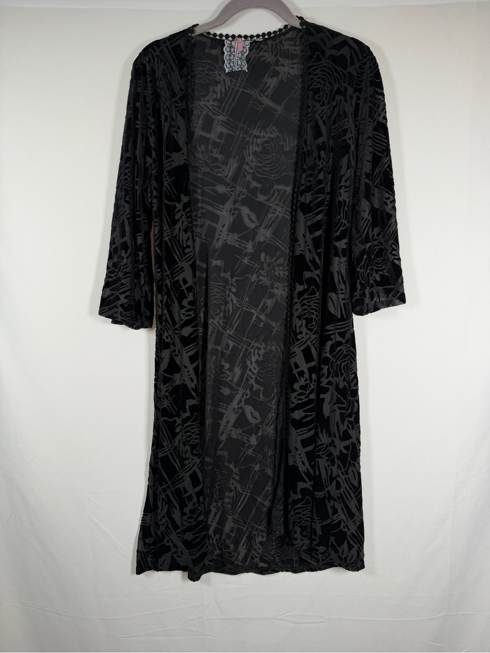 Mauve Black Burnout Velvet Kimono Whimsigoth Witchy Vamp Fringe Dark Boho Y2K